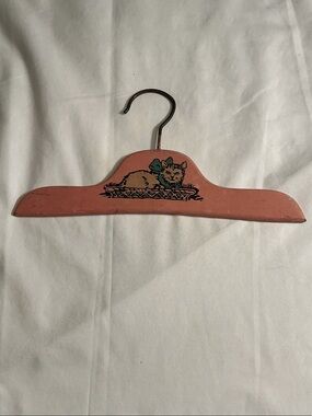 Vintage 1940’s Coral Pink Wooden Hanger with Kitten Graphic - 80+ years old